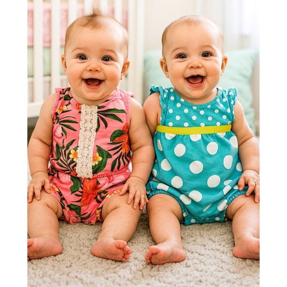 Carters 3M Baby Girl Romper One-piece bodysuit Outfit Neon Tropical Polka-dot - Picture 1 of 10